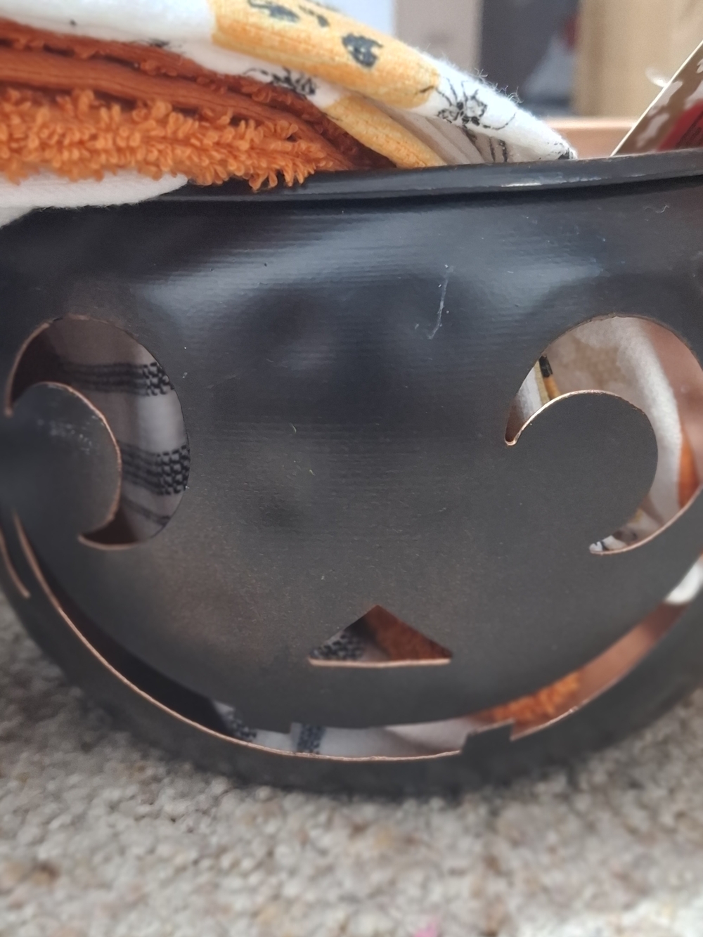 Metal Pumpkin and Set of Dish Towels